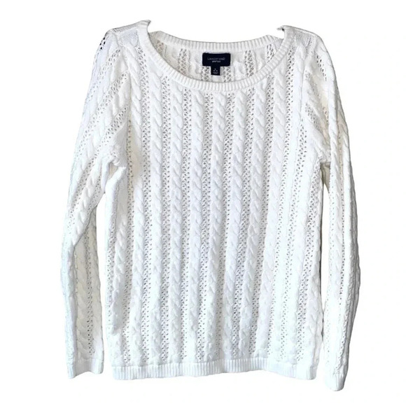 LANDS’ END | Drifter Cable Knit Sweater Milk White Size L, Long Sleeves (NWOT) - Picture 2 of 8